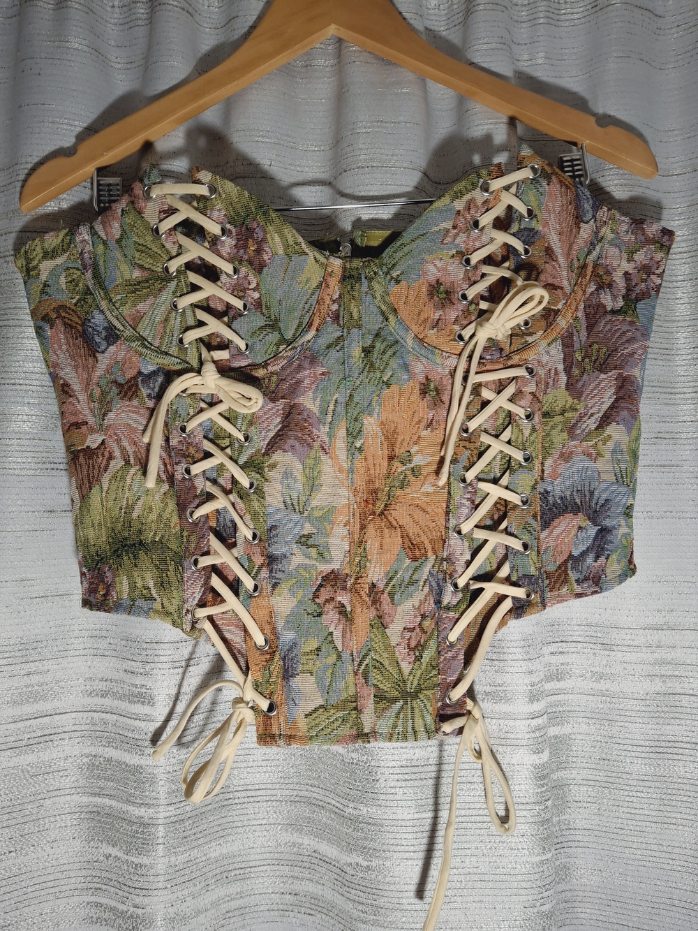 PrettyLittleThing Floral Lace-Up Corset Top - Multicolor Size 10